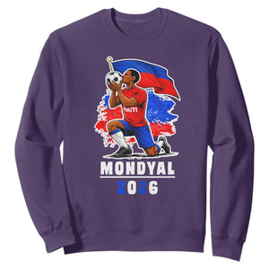 Mondyal 2026 Haiti Soccer Player Victory Celebration Graphic Sweatshirt Haitian Flag Football Sports Fan TS02 Purple Print Your Wear