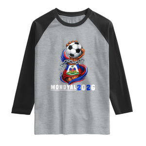 Mondyal 2026 Haiti Freedom Fist Broken Chains Soccer Graphic Raglan Shirt Haitian Flag Football Sports Fan TS02 Heather Gray Black Print Your Wear