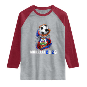 Mondyal 2026 Haiti Freedom Fist Broken Chains Soccer Graphic Raglan Shirt Haitian Flag Football Sports Fan TS02 Heather Gray Heather Red Print Your Wear
