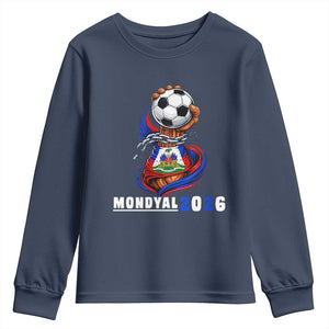 Mondyal 2026 Haiti Freedom Fist Broken Chains Soccer Graphic Youth Sweatshirt Haitian Flag Football Sports Fan TS02 Navy Print Your Wear