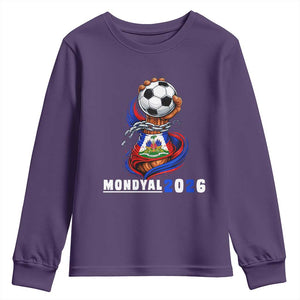 Mondyal 2026 Haiti Freedom Fist Broken Chains Soccer Graphic Youth Sweatshirt Haitian Flag Football Sports Fan TS02 Purple Print Your Wear