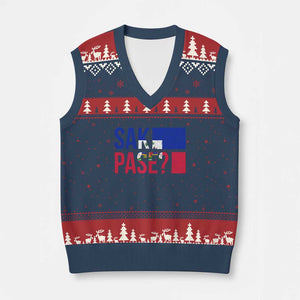 Sak Pase Haitian Creole V-Neck Knit Sweater Vest Haiti Flag Heritage Pride TS02 Navy Red Print Your Wear