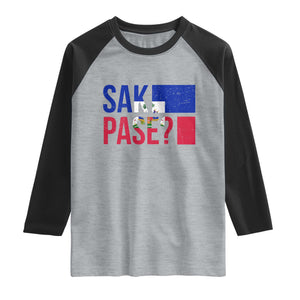 Sak Pase Haitian Creole Raglan Shirt Haiti Flag Heritage Pride TS02 Heather Gray Black Print Your Wear