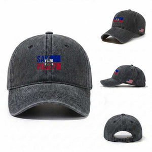 Sak Pase Haitian Creole Washed Cotton Baseball Cap Haiti Flag Heritage Pride TS02 Washed Cap Universal Fit Dark Gray Print Your Wear