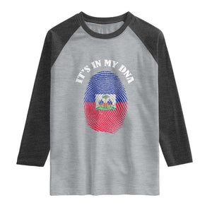 It's In My DNA Haitian Flag Fingerprint Graphic Raglan Shirt Haiti Heritage Pride TS02 Heather Gray Heather Charcoal Print Your Wear