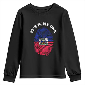 It's In My DNA Haitian Flag Fingerprint Graphic Youth Sweatshirt Haiti Heritage Pride TS02 Black Print Your Wear