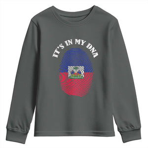 It's In My DNA Haitian Flag Fingerprint Graphic Youth Sweatshirt Haiti Heritage Pride TS02 Dark Heather Print Your Wear