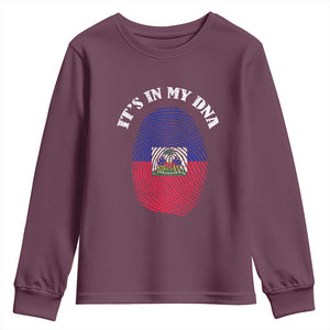 It's In My DNA Haitian Flag Fingerprint Graphic Youth Sweatshirt Haiti Heritage Pride TS02 Maroon Print Your Wear
