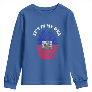 It's In My DNA Haitian Flag Fingerprint Graphic Youth Sweatshirt Haiti Heritage Pride TS02 Royal Blue Print Your Wear
