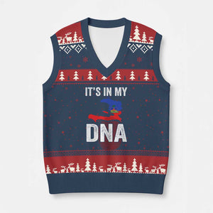 It's In My DNA Haitian Map and Fingerprint Flag Graphic V-Neck Knit Sweater Vest Haiti Heritage Pride TS02 Navy Red Print Your Wear