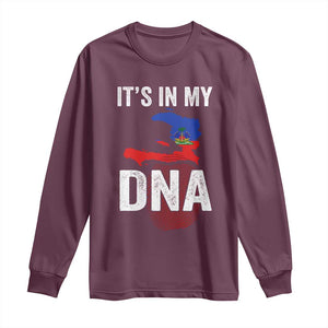 It's In My DNA Haitian Map and Fingerprint Flag Graphic Long Sleeve Shirt Haiti Heritage Pride TS02 Maroon Print Your Wear