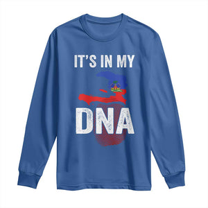 It's In My DNA Haitian Map and Fingerprint Flag Graphic Long Sleeve Shirt Haiti Heritage Pride TS02 Royal Blue Print Your Wear