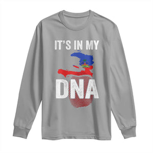 It's In My DNA Haitian Map and Fingerprint Flag Graphic Long Sleeve Shirt Haiti Heritage Pride TS02 Sport Gray Print Your Wear