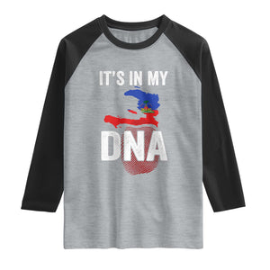 It's In My DNA Haitian Map and Fingerprint Flag Graphic Raglan Shirt Haiti Heritage Pride TS02 Heather Gray Black Print Your Wear
