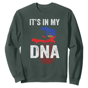 It's In My DNA Haitian Map and Fingerprint Flag Graphic Sweatshirt Haiti Heritage Pride TS02 Dark Forest Green Print Your Wear