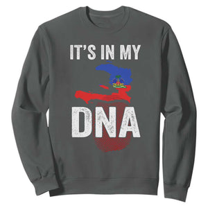 It's In My DNA Haitian Map and Fingerprint Flag Graphic Sweatshirt Haiti Heritage Pride TS02 Dark Heather Print Your Wear
