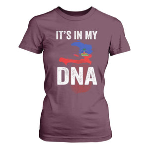 It's In My DNA Haitian Map and Fingerprint Flag Graphic T Shirt For Women Haiti Heritage Pride TS02 Maroon Print Your Wear