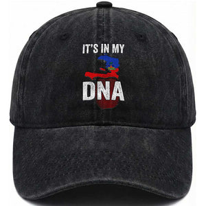 It's In My DNA Haitian Map and Fingerprint Flag Graphic Washed Cotton Baseball Cap Haiti Heritage Pride TS02 Print Your Wear