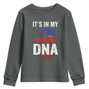 It's In My DNA Haitian Map and Fingerprint Flag Graphic Youth Sweatshirt Haiti Heritage Pride TS02 Dark Heather Print Your Wear