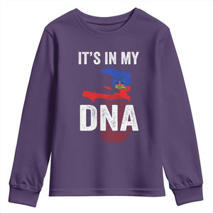 It's In My DNA Haitian Map and Fingerprint Flag Graphic Youth Sweatshirt Haiti Heritage Pride TS02 Purple Print Your Wear