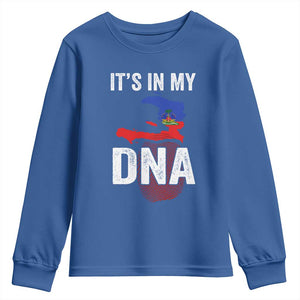 It's In My DNA Haitian Map and Fingerprint Flag Graphic Youth Sweatshirt Haiti Heritage Pride TS02 Royal Blue Print Your Wear