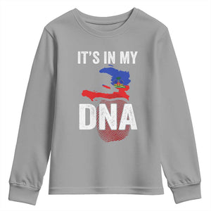 It's In My DNA Haitian Map and Fingerprint Flag Graphic Youth Sweatshirt Haiti Heritage Pride TS02 Sport Gray Print Your Wear