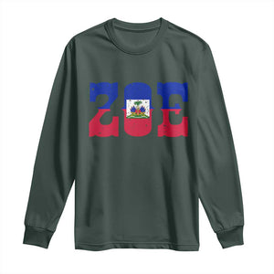 Zoe Haitian Pride Long Sleeve Shirt Haiti Flag Culture Heritage Pride TS02 Dark Forest Green Print Your Wear