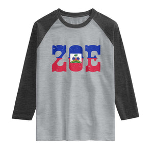 Zoe Haitian Pride Raglan Shirt Haiti Flag Culture Heritage Pride TS02 Heather Gray Heather Charcoal Print Your Wear