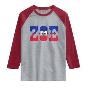 Zoe Haitian Pride Raglan Shirt Haiti Flag Culture Heritage Pride TS02 Heather Gray Heather Red Print Your Wear