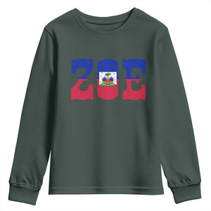 Zoe Haitian Pride Youth Sweatshirt Haiti Flag Culture Heritage Pride TS02 Dark Forest Green Print Your Wear