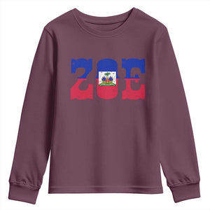 Zoe Haitian Pride Youth Sweatshirt Haiti Flag Culture Heritage Pride TS02 Maroon Print Your Wear