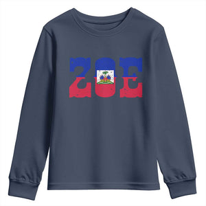 Zoe Haitian Pride Youth Sweatshirt Haiti Flag Culture Heritage Pride TS02 Navy Print Your Wear