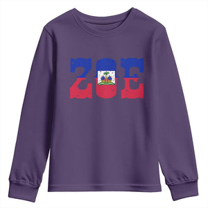 Zoe Haitian Pride Youth Sweatshirt Haiti Flag Culture Heritage Pride TS02 Purple Print Your Wear