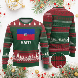 Vintage Distressed Haiti Flag Ugly Christmas Sweater Haitian Heritage Pride TS02 Red Green Print Your Wear