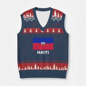 Vintage Distressed Haiti Flag V-Neck Knit Sweater Vest Haitian Heritage Pride TS02 Navy Red Print Your Wear