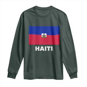 Vintage Distressed Haiti Flag Long Sleeve Shirt Haitian Heritage Pride TS02 Dark Forest Green Print Your Wear
