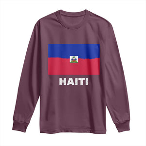 Vintage Distressed Haiti Flag Long Sleeve Shirt Haitian Heritage Pride TS02 Maroon Print Your Wear