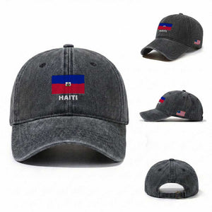 Vintage Distressed Haiti Flag Washed Cotton Baseball Cap Haitian Heritage Pride TS02 Washed Cap Universal Fit Dark Gray Print Your Wear