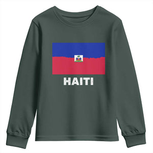 Vintage Distressed Haiti Flag Youth Sweatshirt Haitian Heritage Pride TS02 Dark Forest Green Print Your Wear