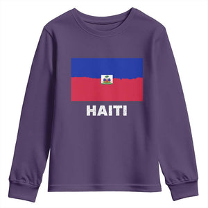 Vintage Distressed Haiti Flag Youth Sweatshirt Haitian Heritage Pride TS02 Purple Print Your Wear