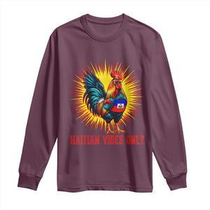 Proud Haitian Rooster Flag Long Sleeve Shirt Majestic National Symbol Haiti Heritage Pride TS02 Maroon Print Your Wear