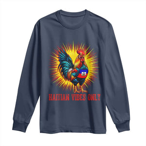 Proud Haitian Rooster Flag Long Sleeve Shirt Majestic National Symbol Haiti Heritage Pride TS02 Navy Print Your Wear