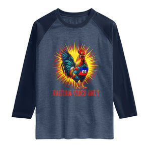 Proud Haitian Rooster Flag Raglan Shirt Majestic National Symbol Haiti Heritage Pride TS02 Heather Denim Navy Print Your Wear