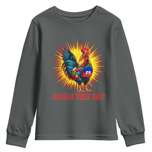 Proud Haitian Rooster Flag Youth Sweatshirt Majestic National Symbol Haiti Heritage Pride TS02 Dark Heather Print Your Wear