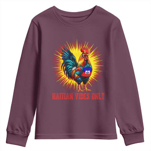 Proud Haitian Rooster Flag Youth Sweatshirt Majestic National Symbol Haiti Heritage Pride TS02 Maroon Print Your Wear
