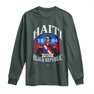 1804 First Black Republic Vintage Graphic Long Sleeve Shirt Jean Jacques Dessalines Historic TS02 Dark Forest Green Print Your Wear