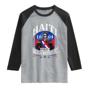 1804 First Black Republic Vintage Graphic Raglan Shirt Jean Jacques Dessalines Historic TS02 Heather Gray Black Print Your Wear