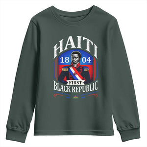 1804 First Black Republic Vintage Graphic Youth Sweatshirt Jean Jacques Dessalines Historic TS02 Dark Forest Green Print Your Wear
