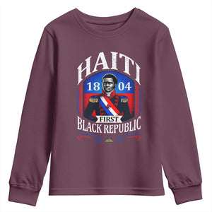 1804 First Black Republic Vintage Graphic Youth Sweatshirt Jean Jacques Dessalines Historic TS02 Maroon Print Your Wear