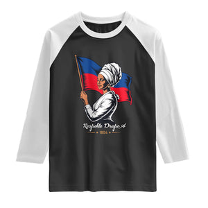 Respekte Drapo A 1804 Haitian Independence Day Raglan Shirt Proud Haitian Woman Flag Heritage